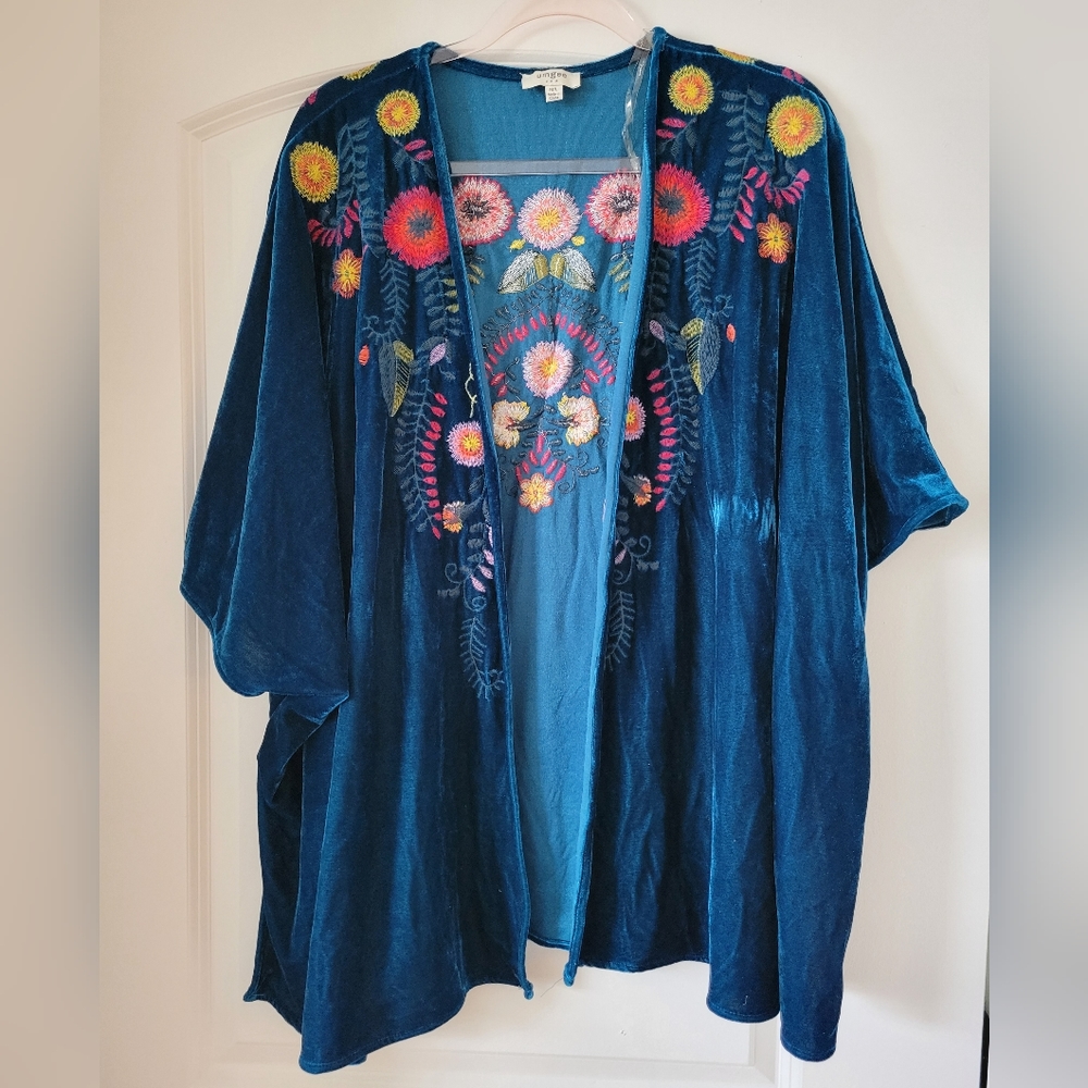 Umgee Velvet Embroidered Open Cardigan / Kimono